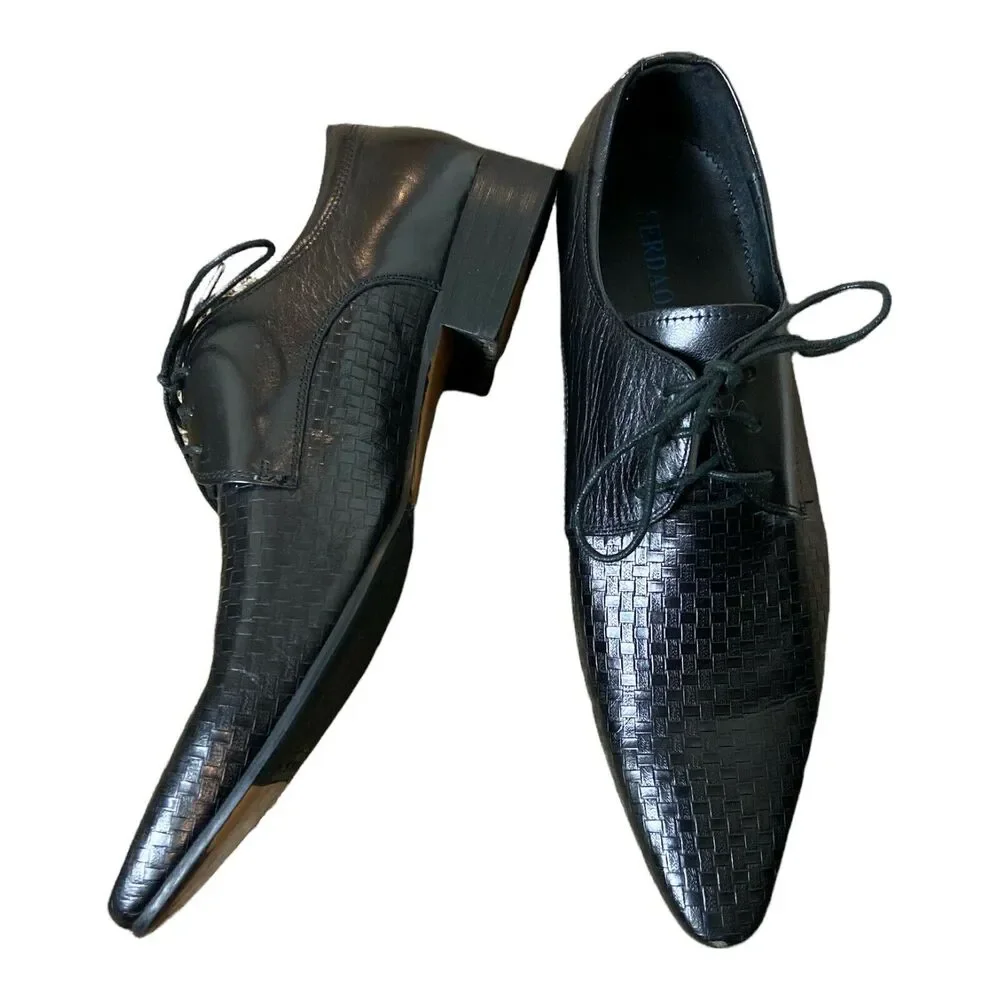 Serdaomani Men’s Black Leather Point Dress Shoes 7.5‎ EU 40